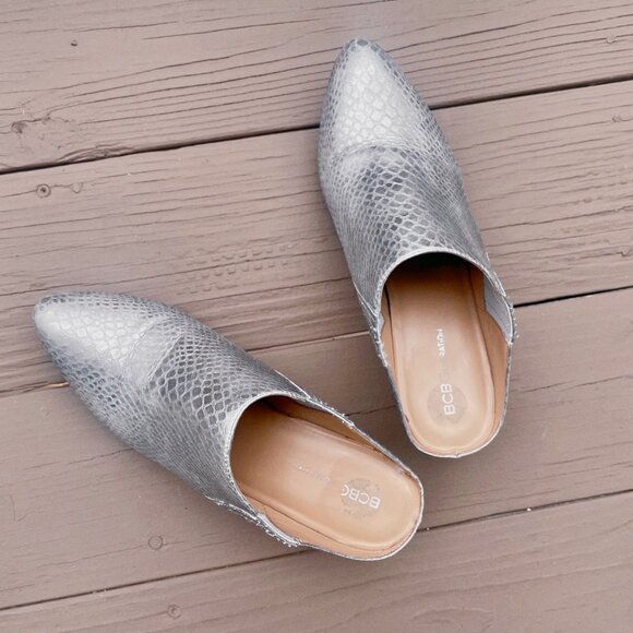 BCBG Silver Snakeskin Slides - Picture 2 of 4